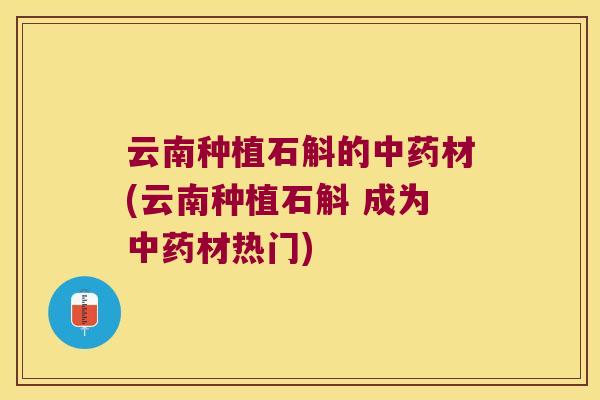 云南种植石斛的材(云南种植石斛 成为材热门)