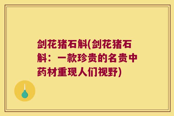 剑花猪石斛(剑花猪石斛：一款珍贵的名贵材重现人们视野)