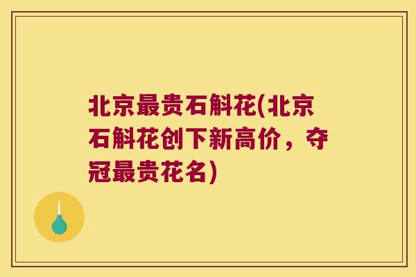 北京最贵石斛花(北京石斛花创下新高价，夺冠最贵花名)