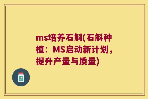 ms培养石斛(石斛种植：MS启动新计划，提升产量与质量)