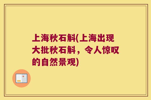 上海秋石斛(上海出现大批秋石斛，令人惊叹的自然景观)