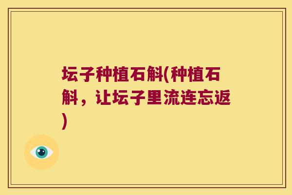坛子种植石斛(种植石斛，让坛子里流连忘返)