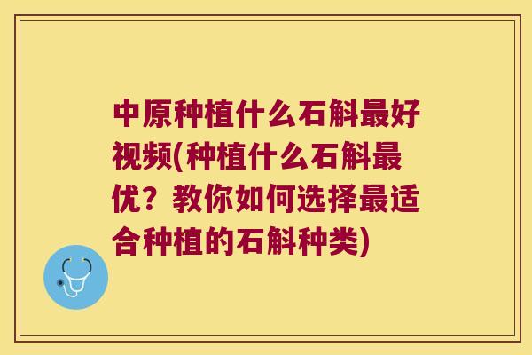 中原种植什么石斛最好视频(种植什么石斛最优？教你如何选择最适合种植的石斛种类)