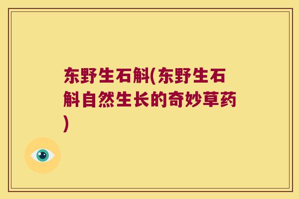 东野生石斛(东野生石斛自然生长的奇妙草药)