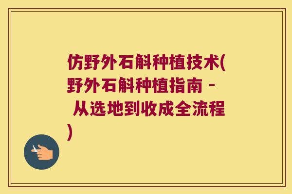 仿野外石斛种植技术(野外石斛种植指南 - 从选地到收成全流程)