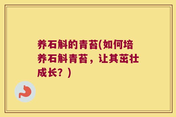 养石斛的青苔(如何培养石斛青苔，让其茁壮成长？)