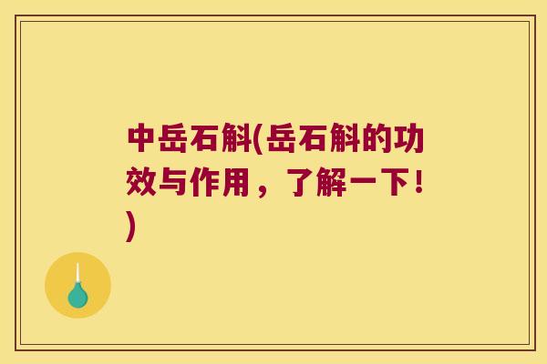 中岳石斛(岳石斛的功效与作用，了解一下！)