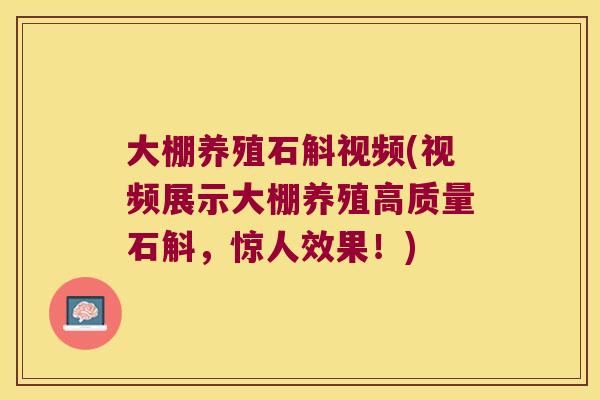 大棚养殖石斛视频(视频展示大棚养殖高质量石斛，惊人效果！)