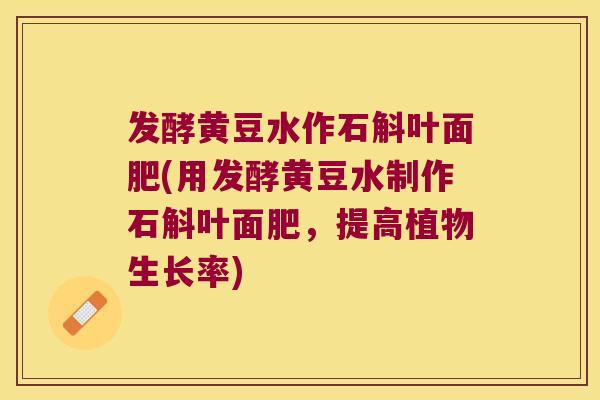发酵黄豆水作石斛叶面肥(用发酵黄豆水制作石斛叶面肥，提高植物生长率)