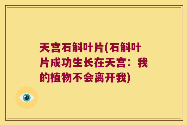 天宫石斛叶片(石斛叶片成功生长在天宫：我的植物不会离开我)