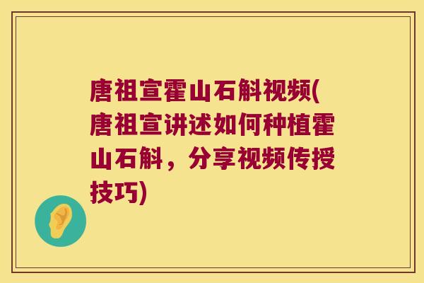 唐祖宣霍山石斛视频(唐祖宣讲述如何种植霍山石斛，分享视频传授技巧)