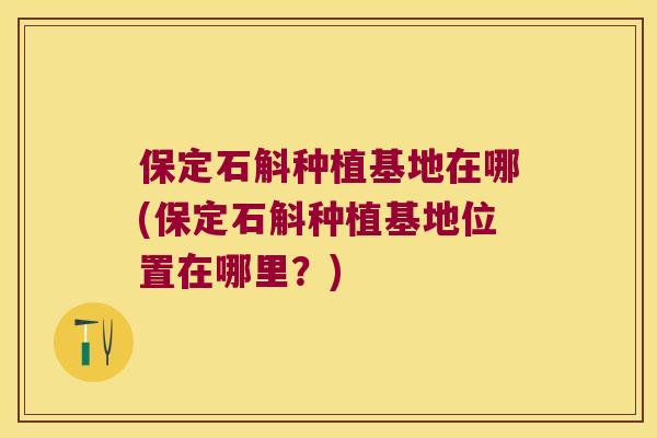 保定石斛种植基地在哪(保定石斛种植基地位置在哪里？)