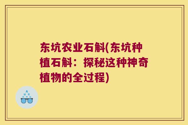 东坑农业石斛(东坑种植石斛：探秘这种神奇植物的全过程)