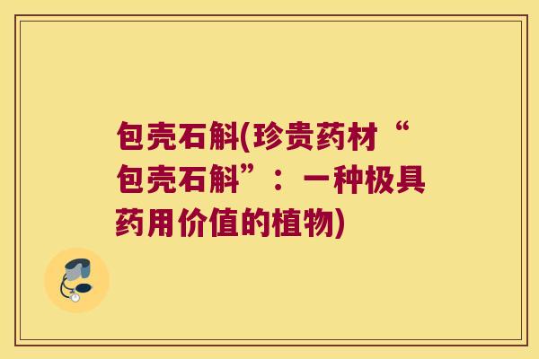 包壳石斛(珍贵药材“包壳石斛”：一种极具药用价值的植物)