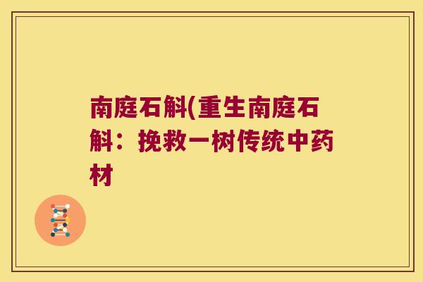 南庭石斛(重生南庭石斛：挽救一树传统中药材