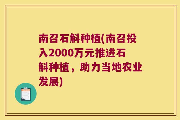 南召石斛种植(南召投入2000万元推进石斛种植，助力当地农业发展)