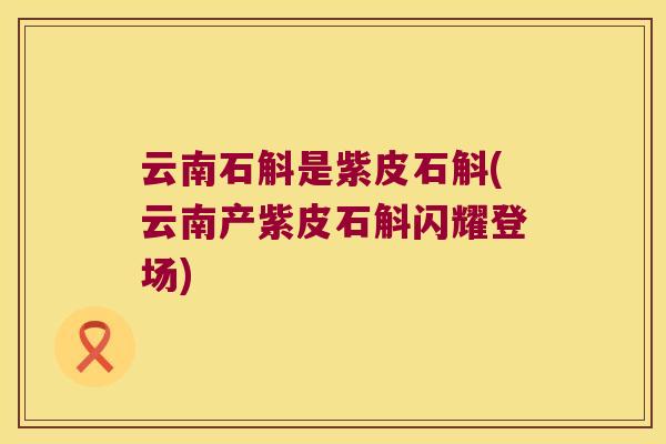 云南石斛是紫皮石斛(云南产紫皮石斛闪耀登场)