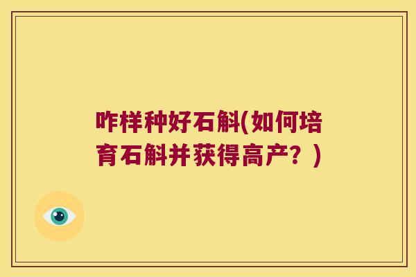 咋样种好石斛(如何培育石斛并获得高产？)