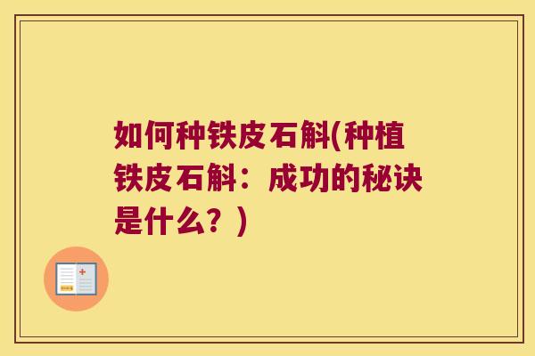 如何种铁皮石斛(种植铁皮石斛：成功的秘诀是什么？)