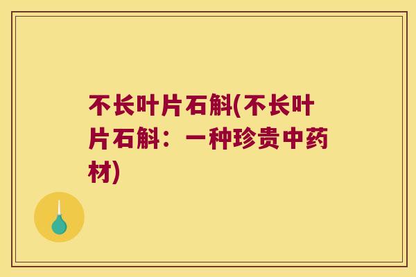 不长叶片石斛(不长叶片石斛：一种珍贵中药材)