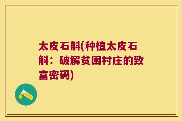 太皮石斛(种植太皮石斛：破解贫困村庄的致富密码)
