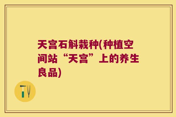 天宫石斛栽种(种植空间站“天宫”上的养生良品)