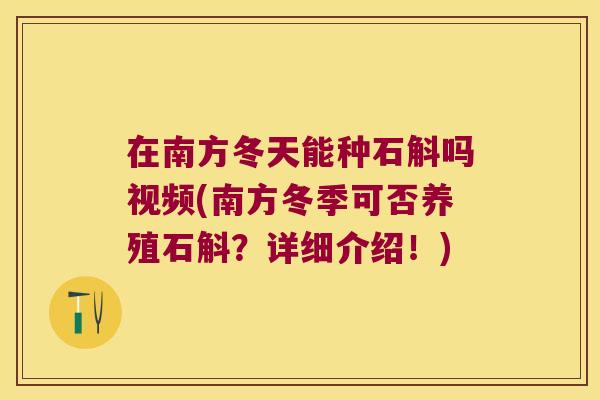 在南方冬天能种石斛吗视频(南方冬季可否养殖石斛？详细介绍！)