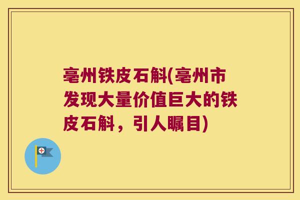 亳州铁皮石斛(亳州市发现大量价值巨大的铁皮石斛，引人瞩目)