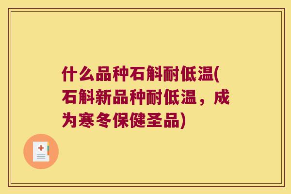 什么品种石斛耐低温(石斛新品种耐低温，成为寒冬保健圣品)