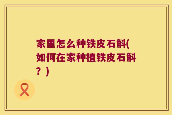 家里怎么种铁皮石斛(如何在家种植铁皮石斛？)