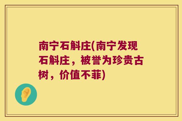 南宁石斛庄(南宁发现石斛庄，被誉为珍贵古树，价值不菲)