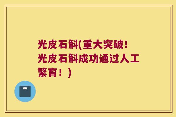 光皮石斛(重大突破！光皮石斛成功通过人工繁育！)
