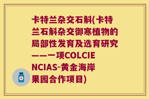 卡特兰杂交石斛(卡特兰石斛杂交御寒植物的局部性发育及选育研究——一项COLCIENCIAS-黄金海岸果园合作项目)