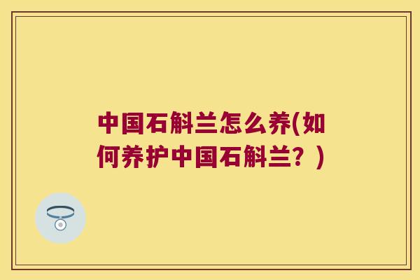 中国石斛兰怎么养(如何养护中国石斛兰？)