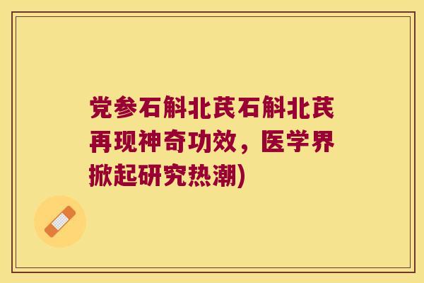 党参石斛北芪石斛北芪再现神奇功效，医学界掀起研究热潮)
