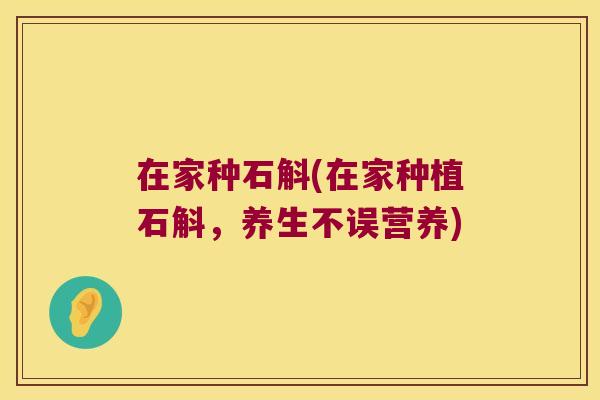 在家种石斛(在家种植石斛,养生不误营养) 在家种石斛(在家种植石斛,养生不误营养)