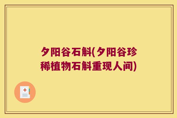 夕阳谷石斛(夕阳谷珍稀植物石斛重现人间)