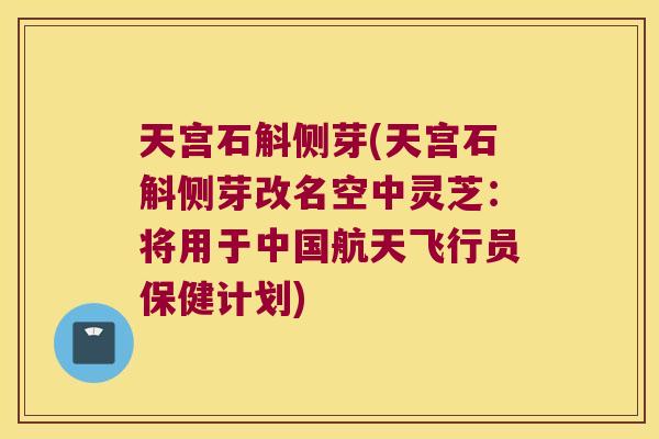 天宫石斛侧芽(天宫石斛侧芽改名空中灵芝：将用于中国航天飞行员保健计划)