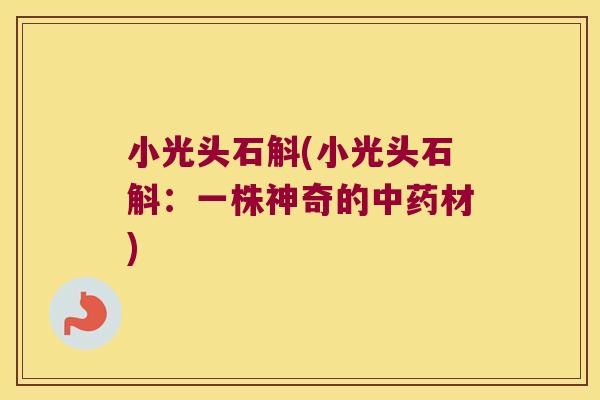 小光头石斛(小光头石斛：一株神奇的中药材)