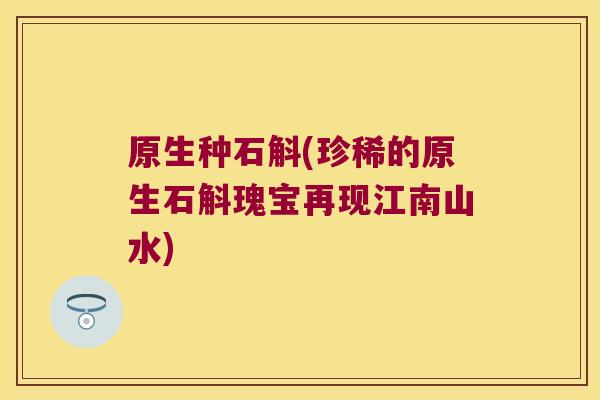 原生种石斛(珍稀的原生石斛瑰宝再现江南山水)