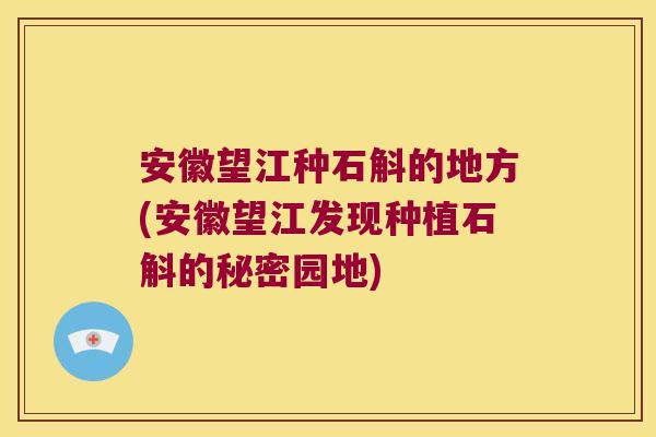 安徽望江种石斛的地方(安徽望江发现种植石斛的秘密园地)
