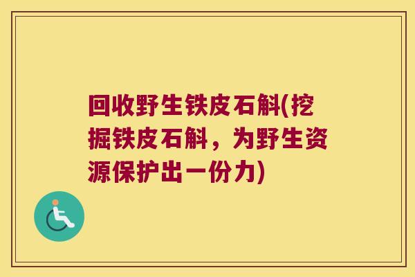 回收野生铁皮石斛(挖掘铁皮石斛，为野生资源保护出一份力)