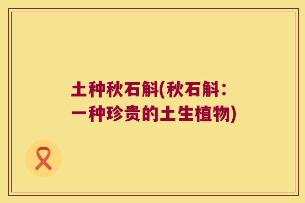 土种秋石斛(秋石斛：一种珍贵的土生植物)
