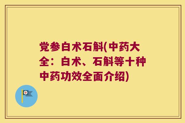 党参白术石斛(中药大全：白术、石斛等十种中药功效全面介绍)