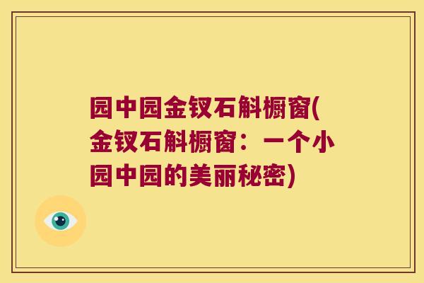 园中园金钗石斛橱窗(金钗石斛橱窗：一个小园中园的美丽秘密)
