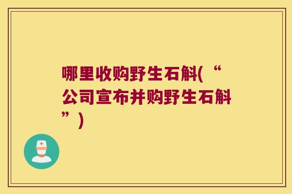 哪里收购野生石斛(“公司宣布并购野生石斛”)