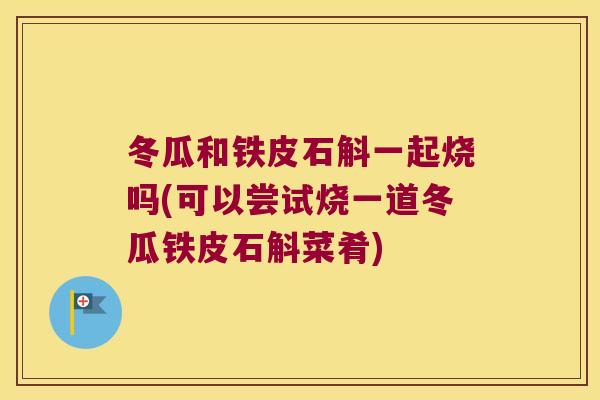 冬瓜和铁皮石斛一起烧吗(可以尝试烧一道冬瓜铁皮石斛菜肴)