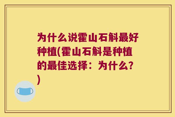 为什么说霍山石斛好种植(霍山石斛是种植的佳选择：为什么？)