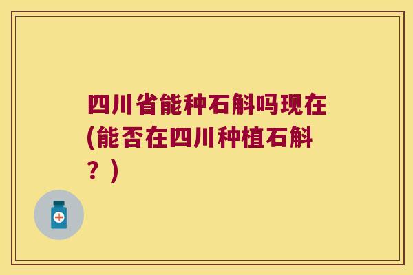 四川省能种石斛吗现在(能否在四川种植石斛？)
