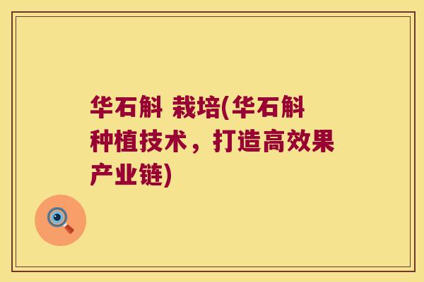 华石斛 栽培(华石斛种植技术，打造高效果产业链)